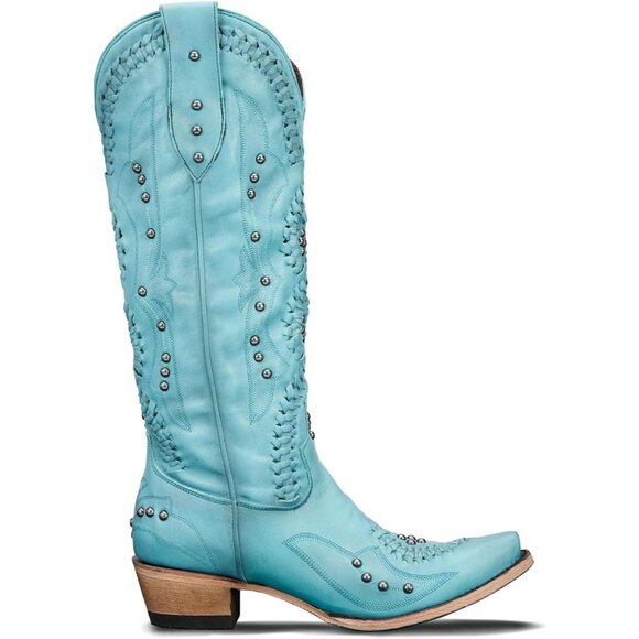 Women's Blue Vintage Embroidered Western Pointed Toe Chunky Heel Zipper Boots - Picture 7 of 7